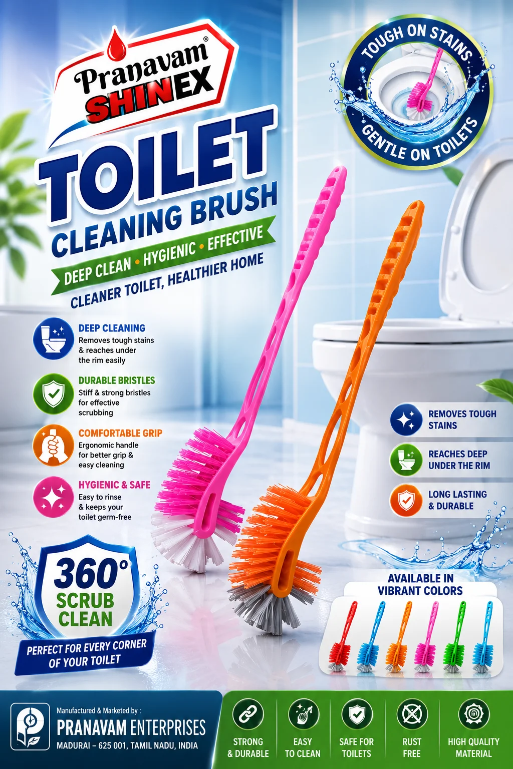 Toilet Brush - Plastic - Medium - Shinex - Pranavam Industries